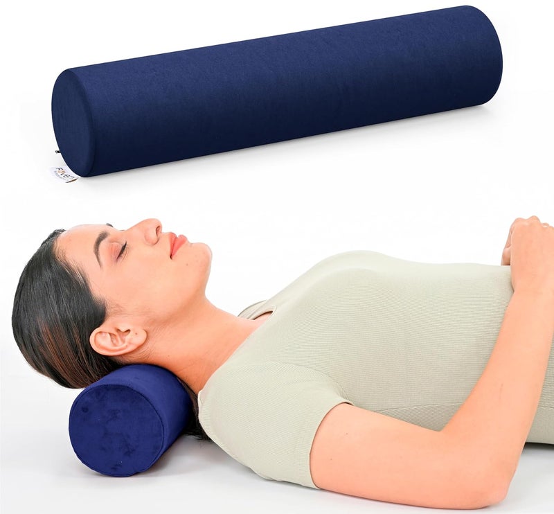 FOverA وسادة لف الرقبة لتخفيف آلام الرقبة - وسادة رقبة من فوم الذاكرة للسرير | وسائد دائرية للرقبة للنوم | وسادة دعم للسرير والساقين والظهر (أزرق داكن) - Image 1
