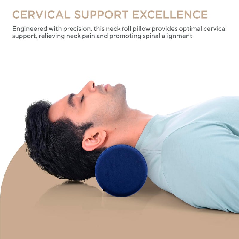 FOverA وسادة لف الرقبة لتخفيف آلام الرقبة - وسادة رقبة من فوم الذاكرة للسرير | وسائد دائرية للرقبة للنوم | وسادة دعم للسرير والساقين والظهر (أزرق داكن) - Image 5