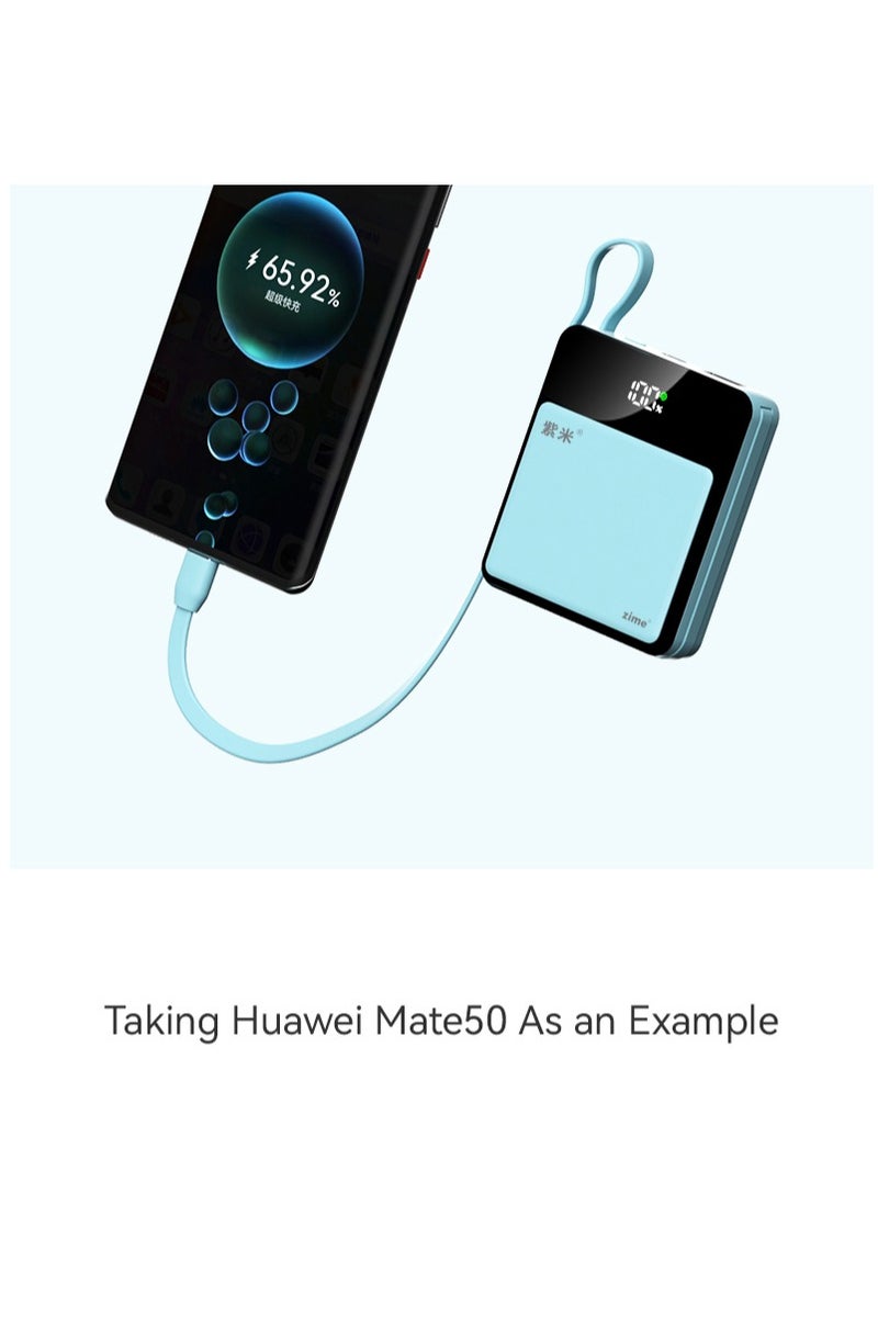 zime زين E51 بنك طاقة، شاحن محمول سريع الشحن بقوة 22.5 واط مع موصل مدمج وكابل USB-C، 1USB-C، 1USB-L، بطارية بسعة 10,000 مللي أمبير لهواتف آيفون 16/15/14/13، سامسونج، هواوي - Image 1