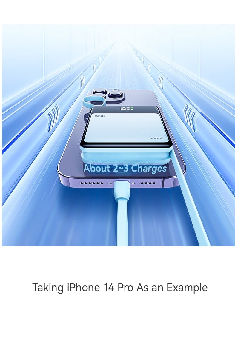zime زين E51 بنك طاقة، شاحن محمول سريع الشحن بقوة 22.5 واط مع موصل مدمج وكابل USB-C، 1USB-C، 1USB-L، بطارية بسعة 10,000 مللي أمبير لهواتف آيفون 16/15/14/13، سامسونج، هواوي - Image 4