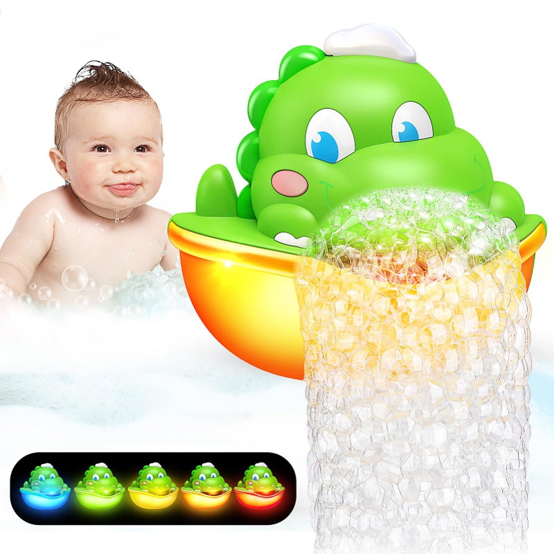 Puidapo Dinosaur Bath Toys,Baby Bath Toys Light Up Bath Bubble Machine Automatic Bath Bubble Maker with Colourful Light Bathtime Shower Bath Toys for Kids Ages 1-3 4-8 Birthday Gift for Toddler Boys Girls - Image 1