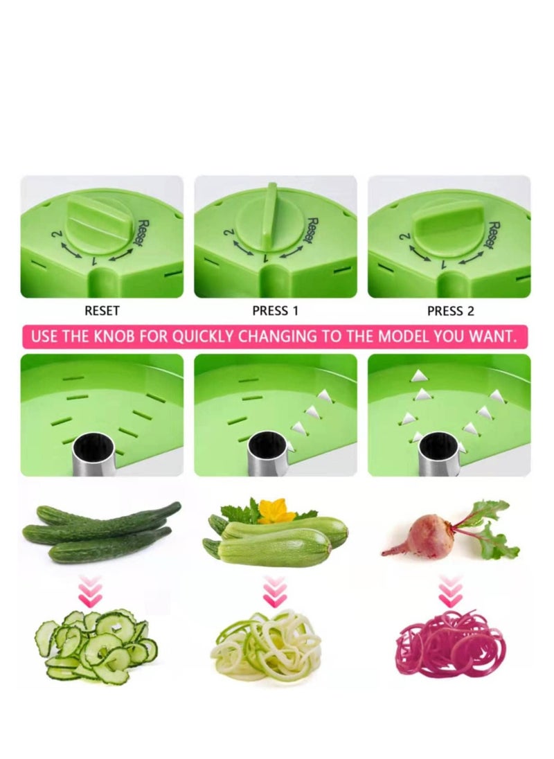 Oasisgalore - Handheld 3 in 1 Vegetable Spiralizer Slicer Adjustable Veggie Spiral Slicer Cutter （Green） - Image 1