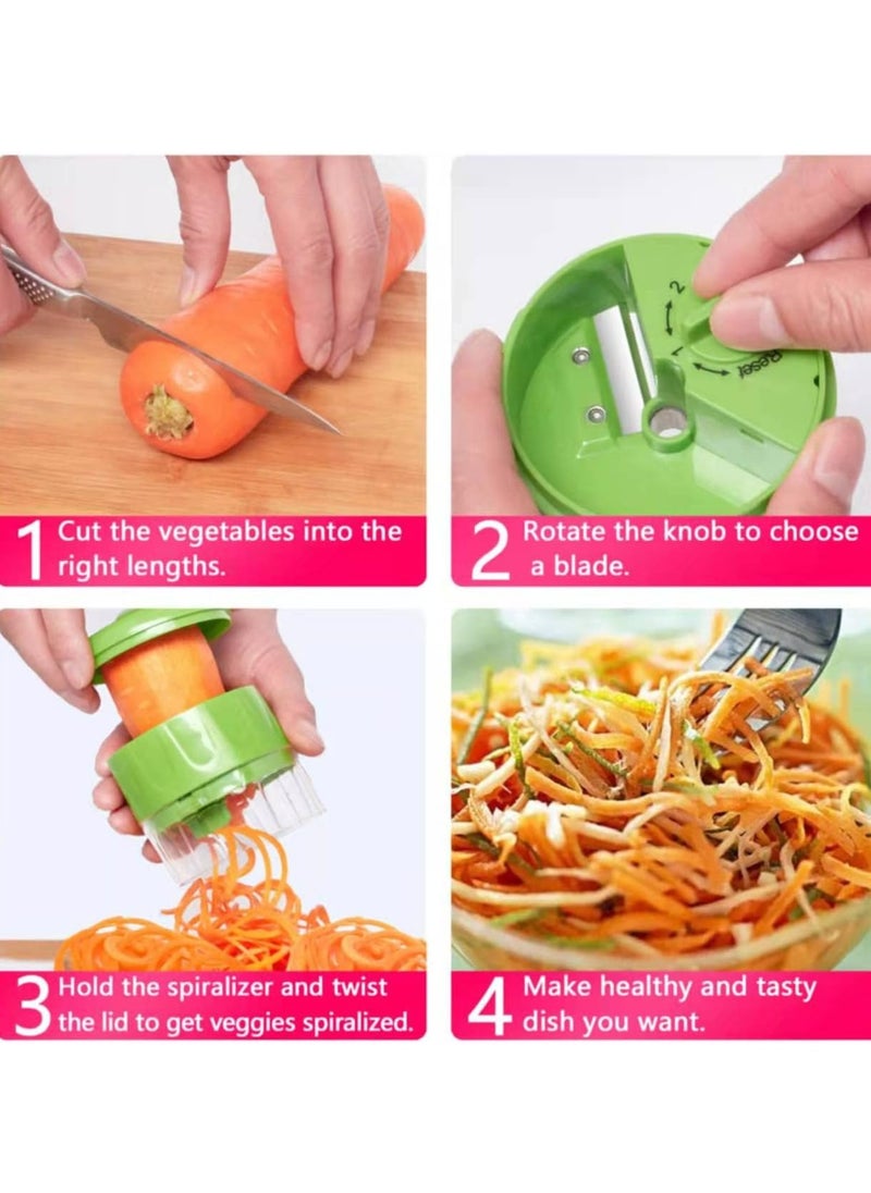 Oasisgalore - Handheld 3 in 1 Vegetable Spiralizer Slicer Adjustable Veggie Spiral Slicer Cutter （Green） - Image 1