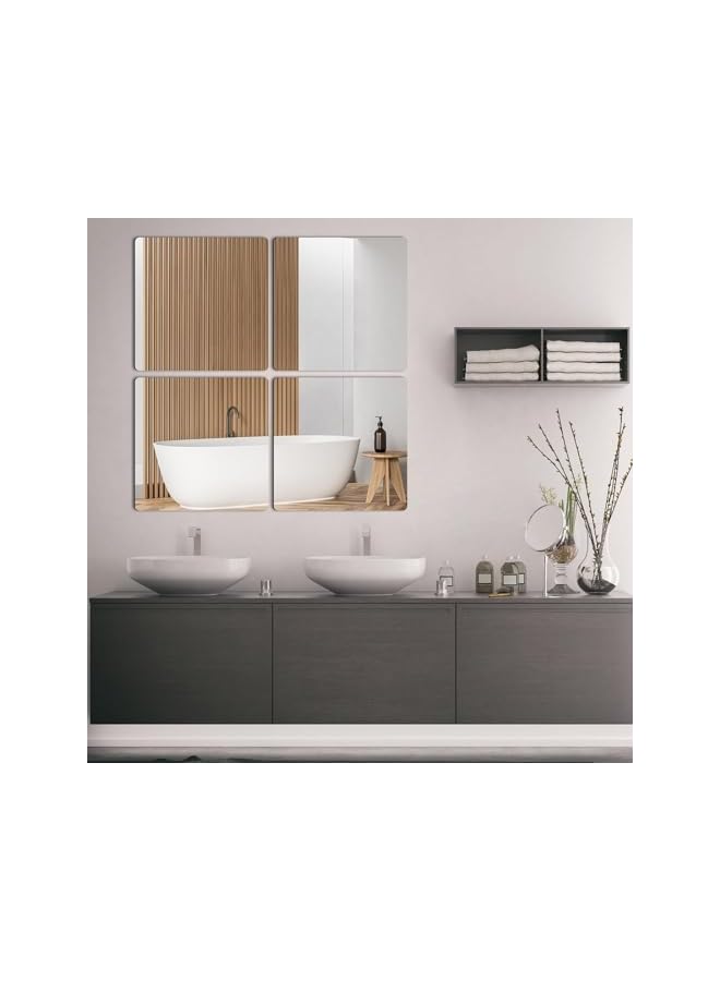The Bros Self Adhesive Acrylic Mirror, 4 Pack Mirror Tiles, Flexible Plastic Mirror Sheets Wall Stickers, 2mm Thick Mirror, Frameless Small Mirror for Bathroom Bedroom Home Wall Decor (20x20cm) - Image 4