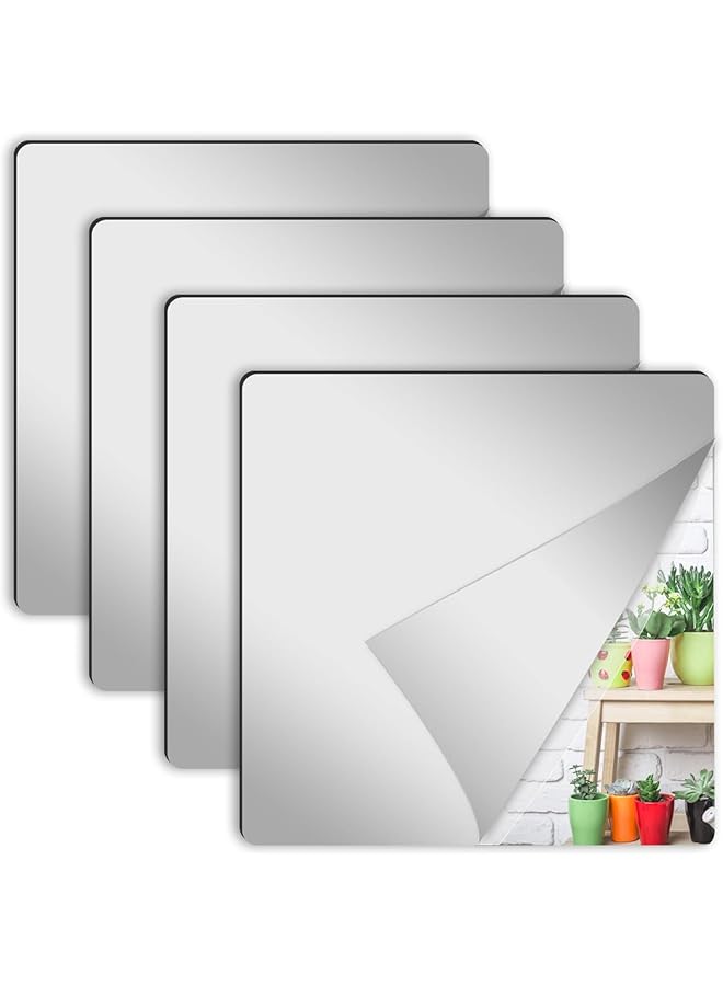 The Bros Self Adhesive Acrylic Mirror, 4 Pack Mirror Tiles, Flexible Plastic Mirror Sheets Wall Stickers, 2mm Thick Mirror, Frameless Small Mirror for Bathroom Bedroom Home Wall Decor (20x20cm) - Image 1