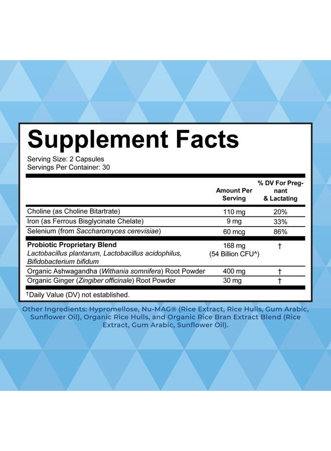 Postnatal Probiotics for Breastfeeding Women | Nursing Probiotic Capsules with Vitamins | Minerals & Antioxidants | 54 Billion CFU | Non-GMO | Vegan | 30 Servings