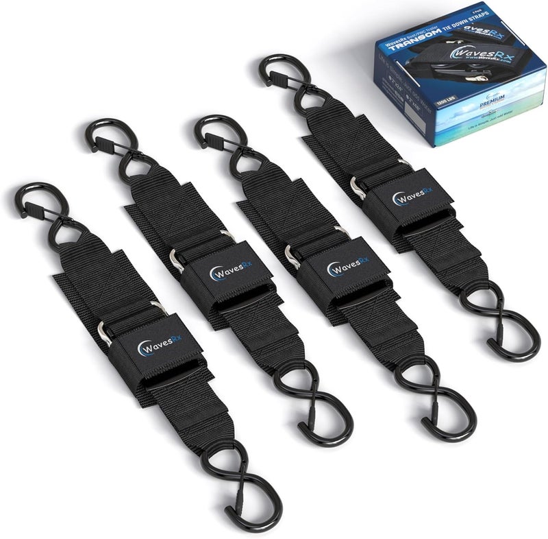 WAVESRX Premium Boat & Jet Ski Trailer Transom Straps - Marine Tie Downs - Adjustable via Quick Release Buckle - Must Have Boating Accessories for Safe and Secure Transportation of Your Watercraft - Image 1