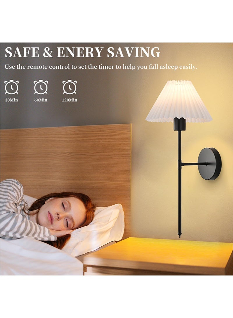 WALALLA Battery Operated Wall Sconces Set of 2, Black Rechargeable Wall Lights with Pleated Shades, Dimmable Wall Lamp with Remote, Easy to Install, 15 Colors Wireless Lighting for Living Room Bedroom - Image 5