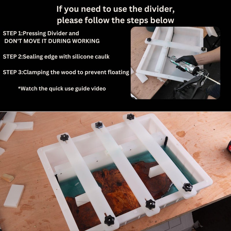 Kalinta Epoxy Mold with Divider Adjustable - 19x11x3 in No-Seal Large Resin Mold Integrated Clamping System - Perfect for Beginners & Experienced Artists Alike - Ideal for Creative Resin Art Projects - Image 5