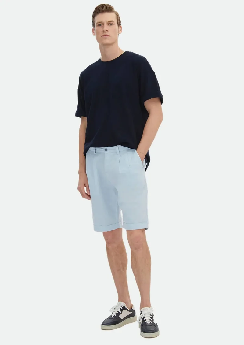 RAMSEY Light Blue Weaving Carrot Fit Casual 100% Cotton Bermuda