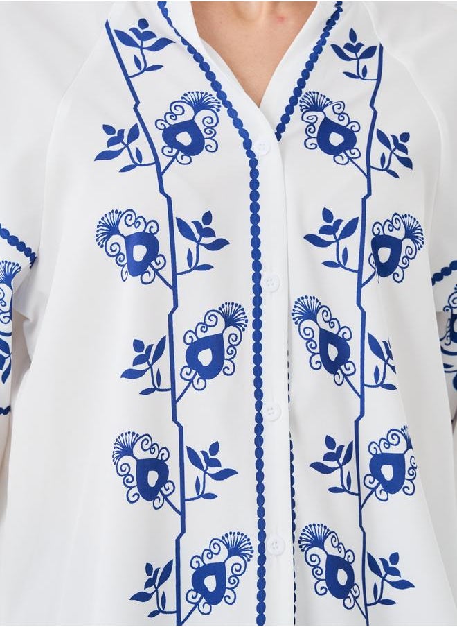 Take Two Take Two Floral Printed Balloon Sleeves Oversized Shirt  - Image 4