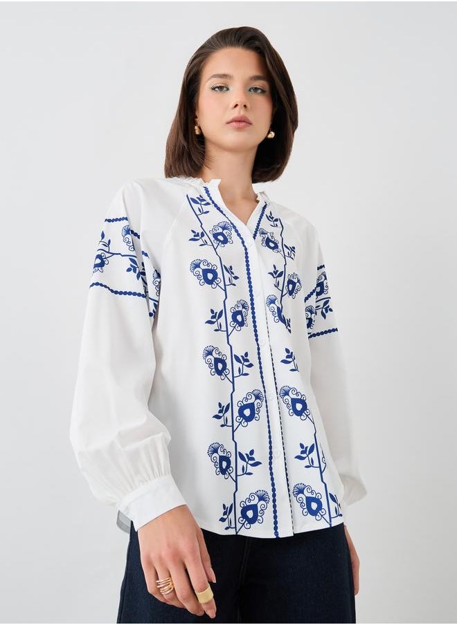 Take Two Take Two Floral Printed Balloon Sleeves Oversized Shirt  - Image 3