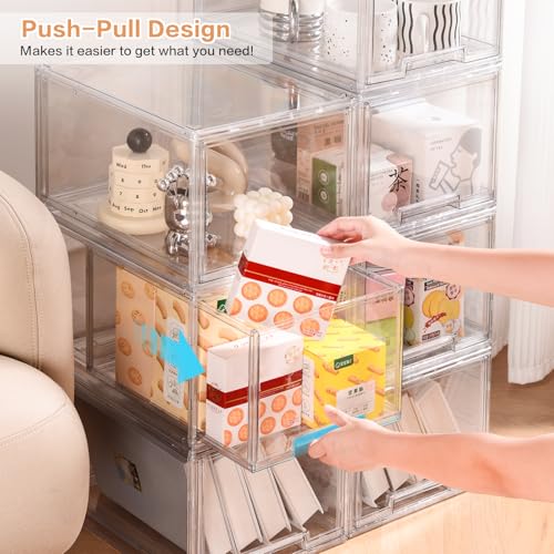 DILIBRA 2 Packs Large Stackable Storage Drawers, Plastic Clear Bathroom Make up Under Sink Drawer Organizers, Acrylic Bathroom Storage Bins for Cabinet Closet Office Kitchen Pantry Snacks Organization - Image 4