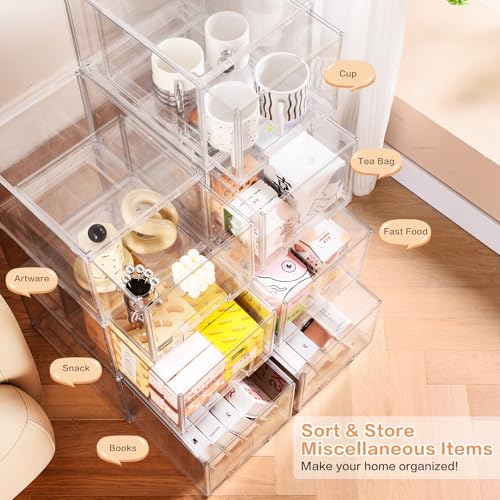 DILIBRA 2 Packs Large Stackable Storage Drawers, Plastic Clear Bathroom Make up Under Sink Drawer Organizers, Acrylic Bathroom Storage Bins for Cabinet Closet Office Kitchen Pantry Snacks Organization - Image 3