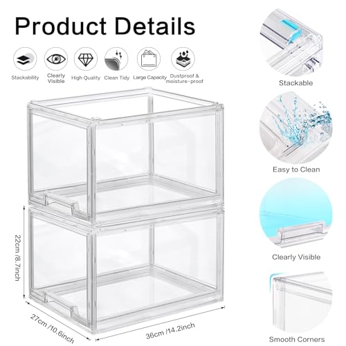 DILIBRA 2 Packs Large Stackable Storage Drawers, Plastic Clear Bathroom Make up Under Sink Drawer Organizers, Acrylic Bathroom Storage Bins for Cabinet Closet Office Kitchen Pantry Snacks Organization - Image 2