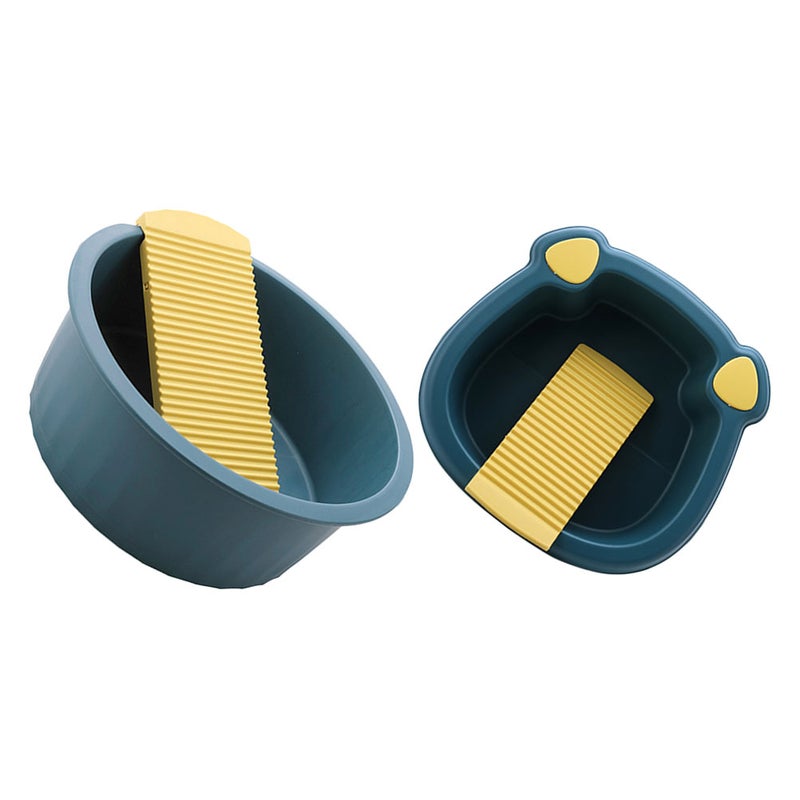 2pcs Portable Wash Basin With Washboard For Baby Clothes Hand Wash Laundry Tub Non- Washboard Basin For Home And Travel - Image 1