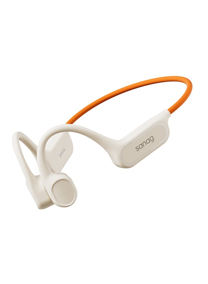 sanag Bone Conduction Headphones, HD Microphone, Ultra-Light & Secure Fit, 32G Storage, Open-Ear Sport Headphones, IPX8 Waterproof, Magnetic Charging, Bluetooth 6.0, Beige - Image 1