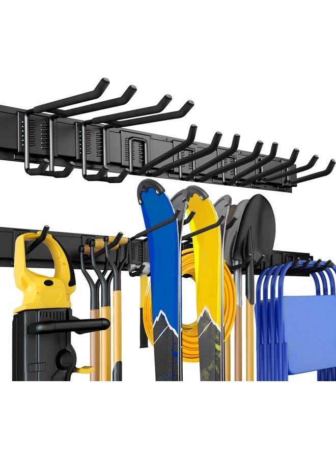 UUP Garage Storage, Garage Organization, Wall Mount Garden Tool Organizer 48 Inches, Max 440lbs Adjustable Metal Hooks, Yard Shed Rack, Tool Holder for Hanging Rake Broom Mop Snowboard, Home Gift - Image 1