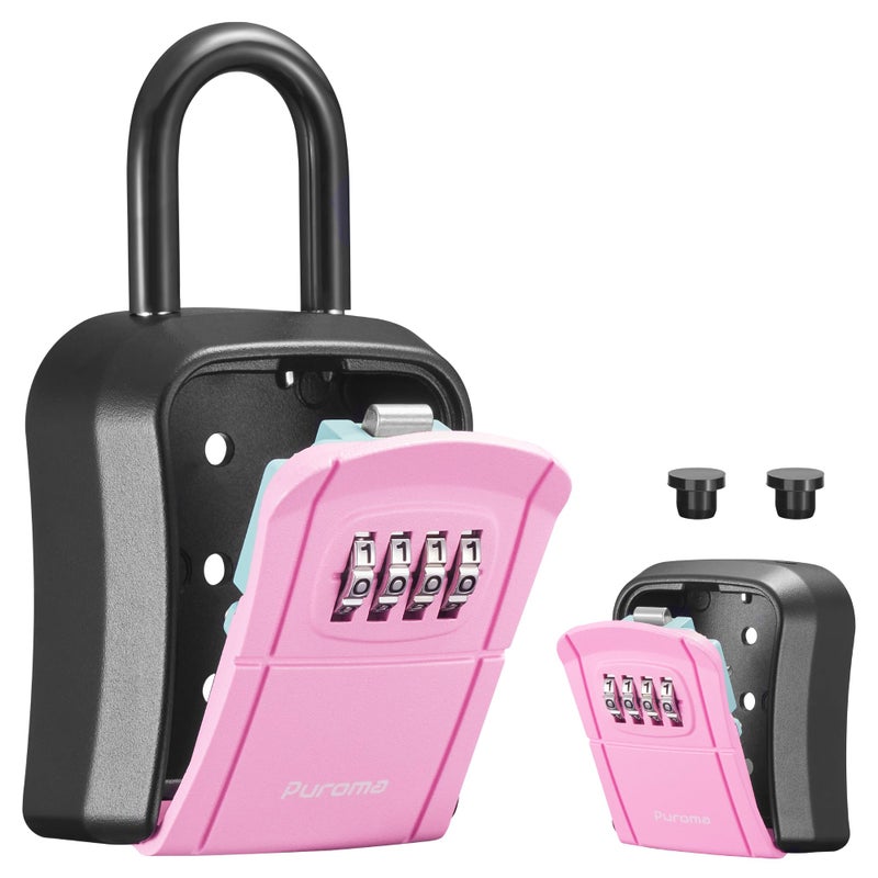 Puroma Key Lock Box, Portable Combination Lockbox Wall-Mounted Key Storage Box for House Keys, Resettable Code Safe Security Lock Box for Home, Office, Apartment Spare Key Storage (1 Pack, Pink) - Image 1