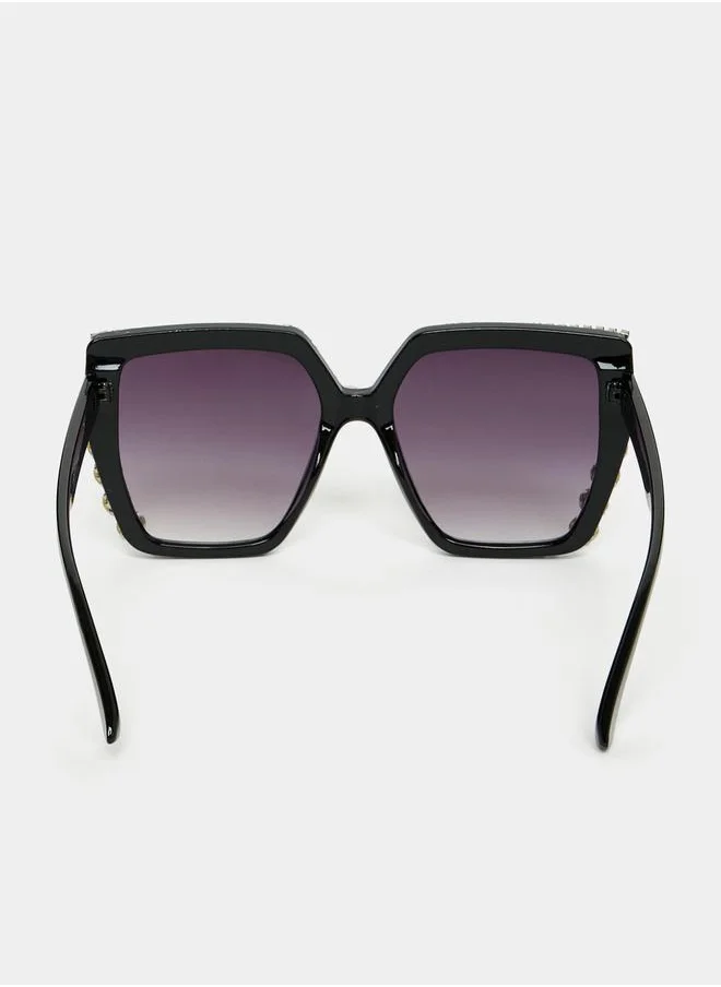 Styli Embellished Faux Crystal Sunglasses