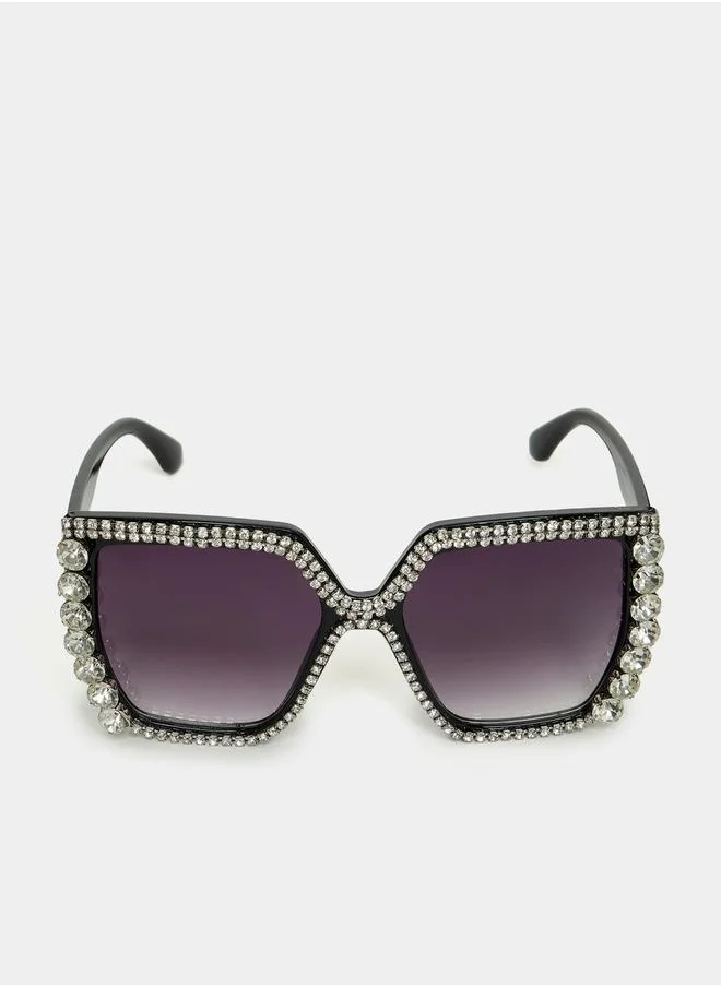 Styli Embellished Faux Crystal Sunglasses