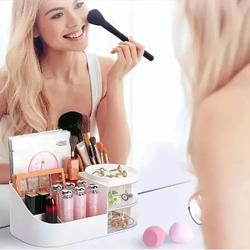 COLESHWAR Makeup Organizer | Makeup Box For Storage | Make Up, Cosmetic, Skincare Organiser For Women | Elegant Makeup Vanity With Transparent 2 Drawers, White Cosmetic Storage Box, Multi-Compartment - Image 3