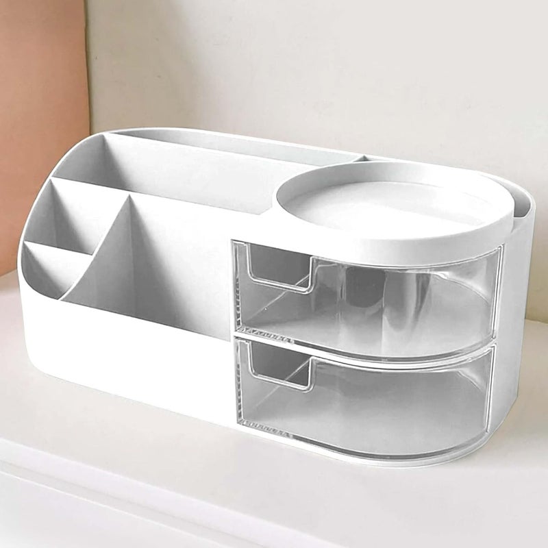 COLESHWAR Makeup Organizer | Makeup Box For Storage | Make Up, Cosmetic, Skincare Organiser For Women | Elegant Makeup Vanity With Transparent 2 Drawers, White Cosmetic Storage Box, Multi-Compartment - Image 5