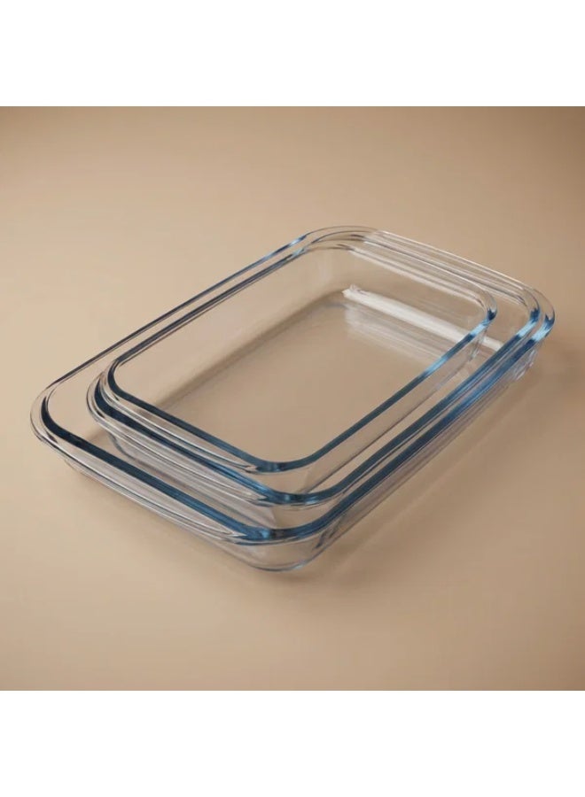 Set of glass oven trays with a metal holder, Max Glass, 3 pieces, rectangular - transparent - Image 1