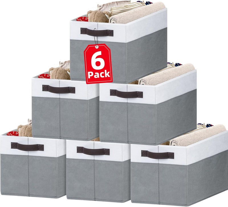 Criusia Closet Organizers and Storage Baskets - 6 Pack Shelf Organizer Bins with Handles - Clothes Storage Bins for Bedroom Nursery Home Closet Organization - Blanket Toy Storage Organizer - Image 1
