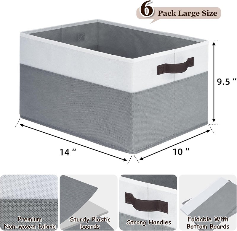 Criusia Closet Organizers and Storage Baskets - 6 Pack Shelf Organizer Bins with Handles - Clothes Storage Bins for Bedroom Nursery Home Closet Organization - Blanket Toy Storage Organizer - Image 2