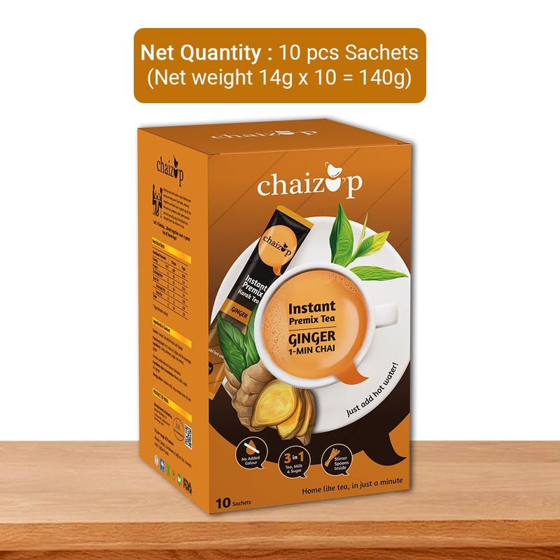 Chaizup Premium 1 Min Instant Ginger Tea Premix - 30 Sachets | Ginger Flavours | 30 Servings | 420g (Pack of 3) - Image 2