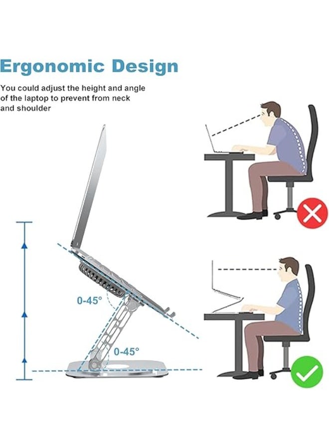حامل لابتوب قابل للتعديل للمكتب، تصميم ألومنيوم قابل للطي مع قاعدة دوارة وتهوية محسنة، حامل مريح لأجهزة اللابتوب من 10 إلى 17 بوصة - Image 4