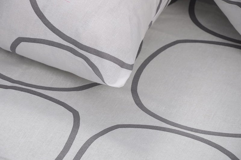 HUESLAND Huesland by Ahmedabad Cotton 144 TC Cotton Bedsheets for Double Bed with 2 Pillow Covers White Grey Circles  - Image 4