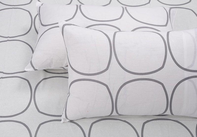 HUESLAND Huesland by Ahmedabad Cotton 144 TC Cotton Bedsheets for Double Bed with 2 Pillow Covers White Grey Circles  - Image 3