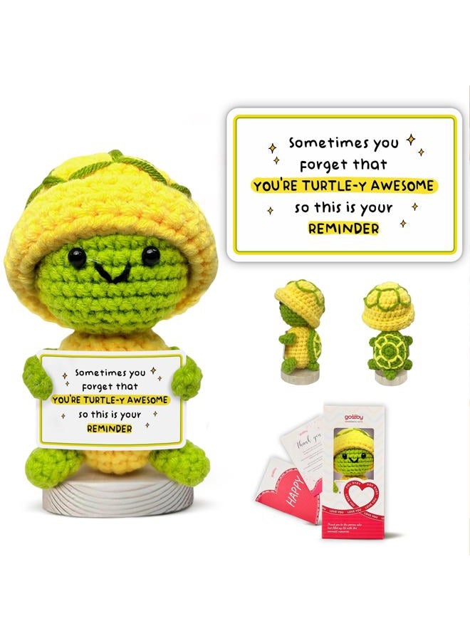 Gossby Handmade Positive Turtle Crochet with Card - Emotional Gift for Women, Men (You Forget You're Turtle-y Awesome) - Image 1