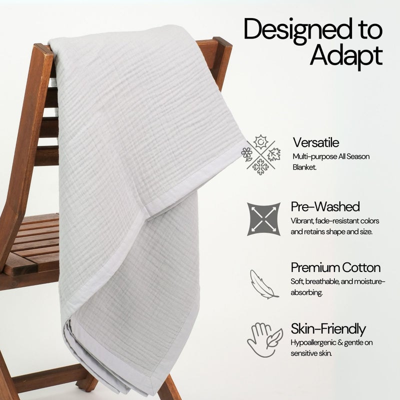 Salt Earth 100% Cotton Muslin Throw Blanket Gauze Blanket 55"X75" Twin, 4 Layered, Couch, Bed, Living Room, Home, Lightweight, All Season Blankets & Throws, Easy wash, Skin Friendly (Scottish Grey) - Image 3