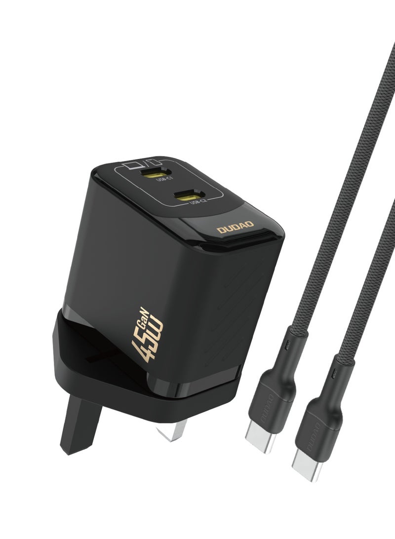 DUDAO A28PCUK-B PD45W USB-C+C CHARGER WITH TYPE C TO C CABLE - Image 2