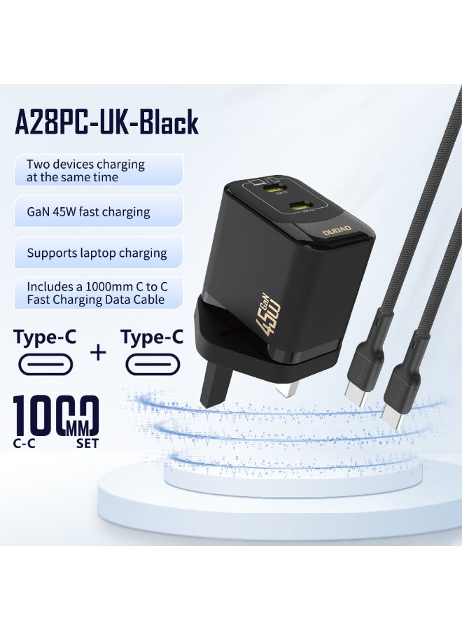 DUDAO A28PCUK-B PD45W USB-C+C CHARGER WITH TYPE C TO C CABLE - Image 1