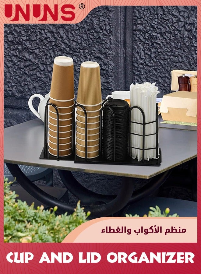 UNUNS Cup and Lid Organizer,4 Compartment Coffee Cup Dispenser,Black Coffee Cup Holder For Countertop,Cup And Lid Organizer For Coffee Station Office Kitchen  - Image 4