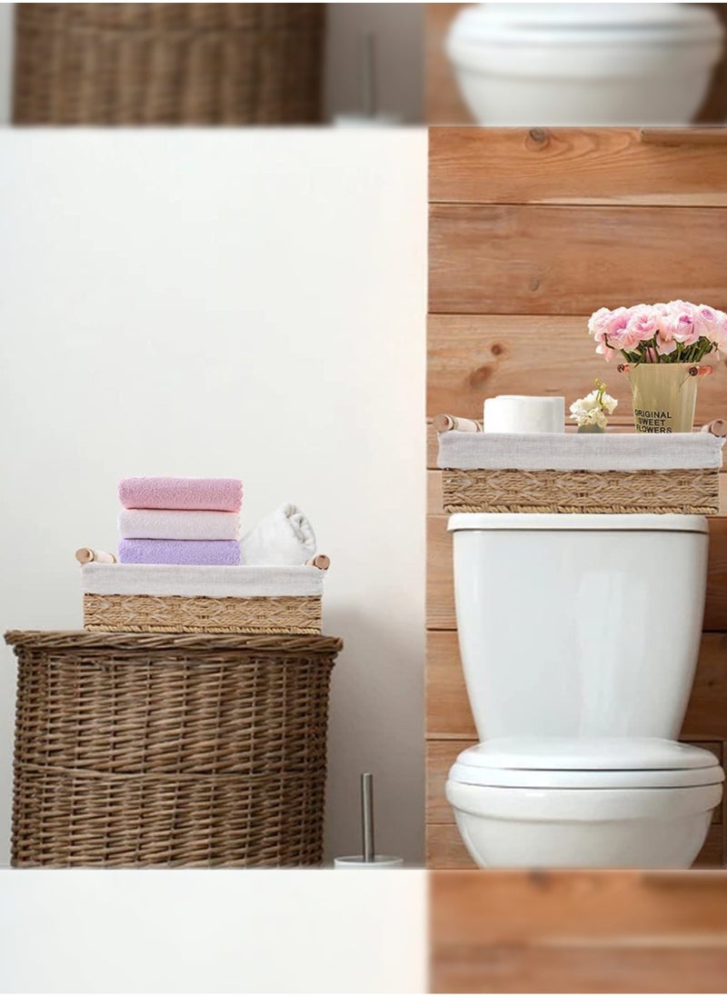 Haidue Set Of 2 Rectangular Woven Storage Baskets With Washable Liners  Paper Rope Straw Rattan Baskets For Organizing With Handles  Ideal For Cosmetics  Toys  Books  And Daily Essentials  - Image 2