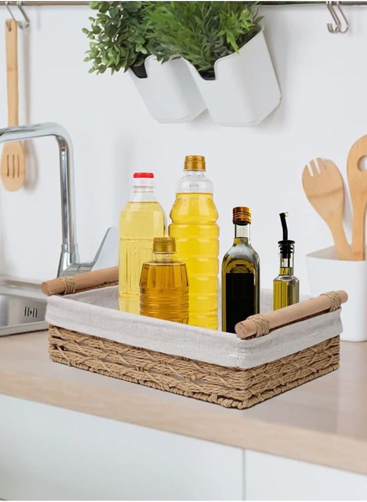 Haidue Set Of 2 Rectangular Woven Storage Baskets With Washable Liners  Paper Rope Straw Rattan Baskets For Organizing With Handles  Ideal For Cosmetics  Toys  Books  And Daily Essentials  - Image 5