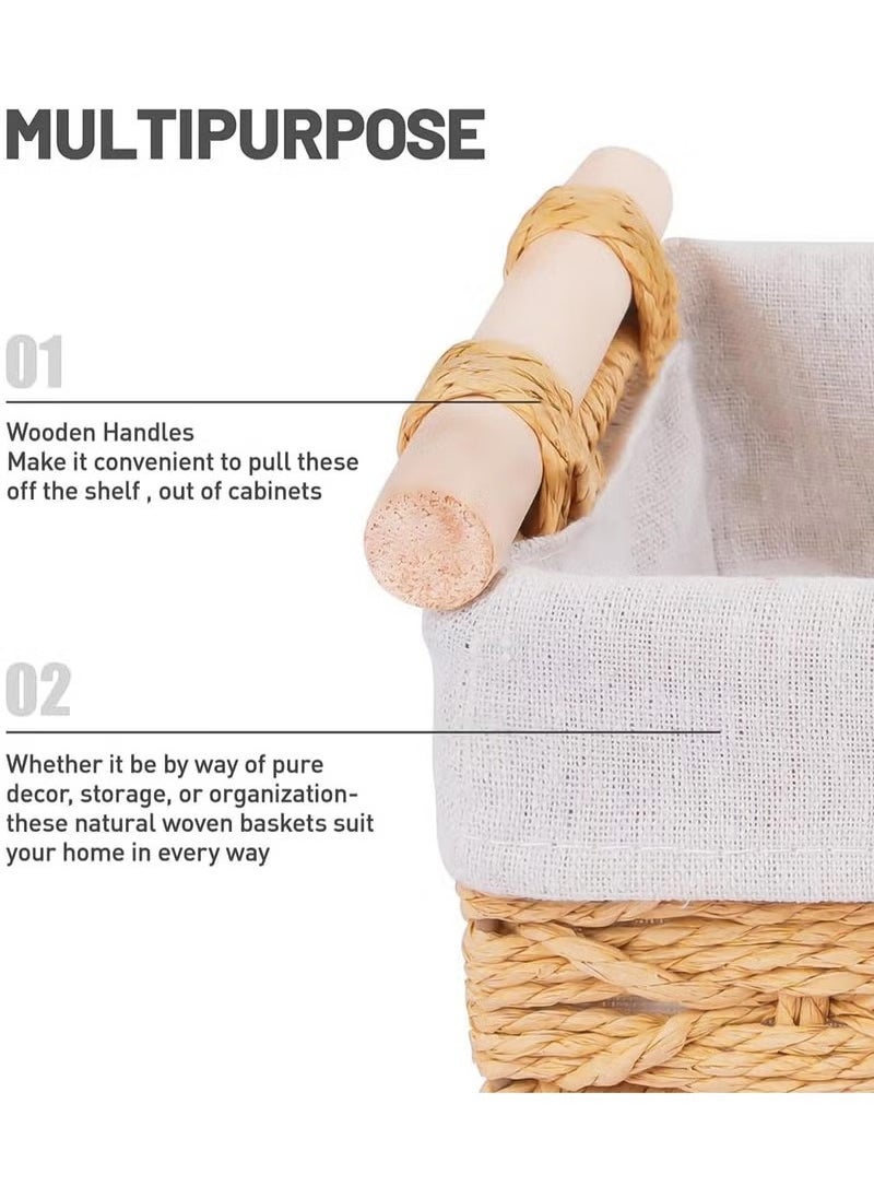 Haidue - Set Of 2 Rectangular Woven Storage Baskets With Washable Liners  Paper Rope Straw Rattan Baskets For Organizing With Handles  Ideal For Cosmetics  Toys  Books  And Daily Essentials - Image 1