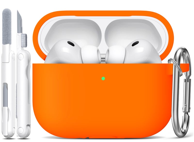 R-fun for AirPods Pro 3 Case (2025), Soft Silicone Protective Case Cover Compatible with Apple AirPods Pro 3rd Generation (USB-C Cable) for Women Men with Cleaning Kit and Keychain, Orange - Image 1