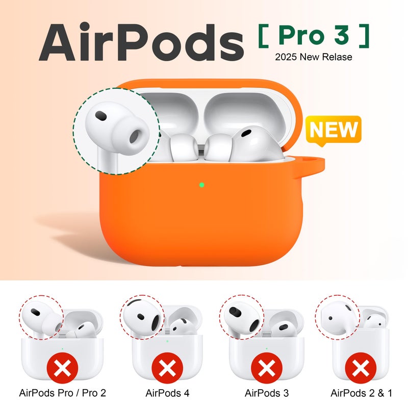 R-fun for AirPods Pro 3 Case (2025), Soft Silicone Protective Case Cover Compatible with Apple AirPods Pro 3rd Generation (USB-C Cable) for Women Men with Cleaning Kit and Keychain, Orange - Image 2
