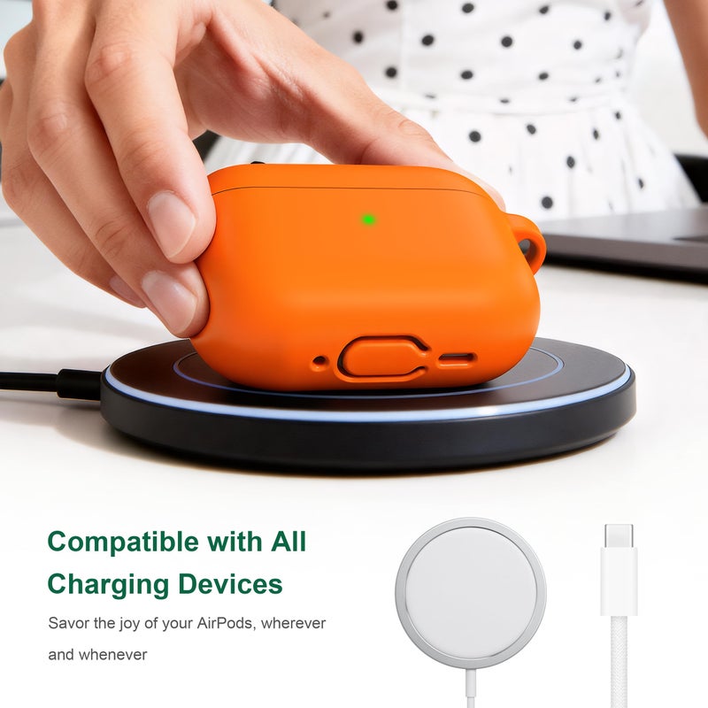 R-fun for AirPods Pro 3 Case (2025), Soft Silicone Protective Case Cover Compatible with Apple AirPods Pro 3rd Generation (USB-C Cable) for Women Men with Cleaning Kit and Keychain, Orange - Image 5