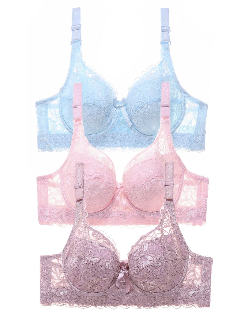 Women Lace Bra with Underwire Thin Padded Plus Size Bras - Image 3
