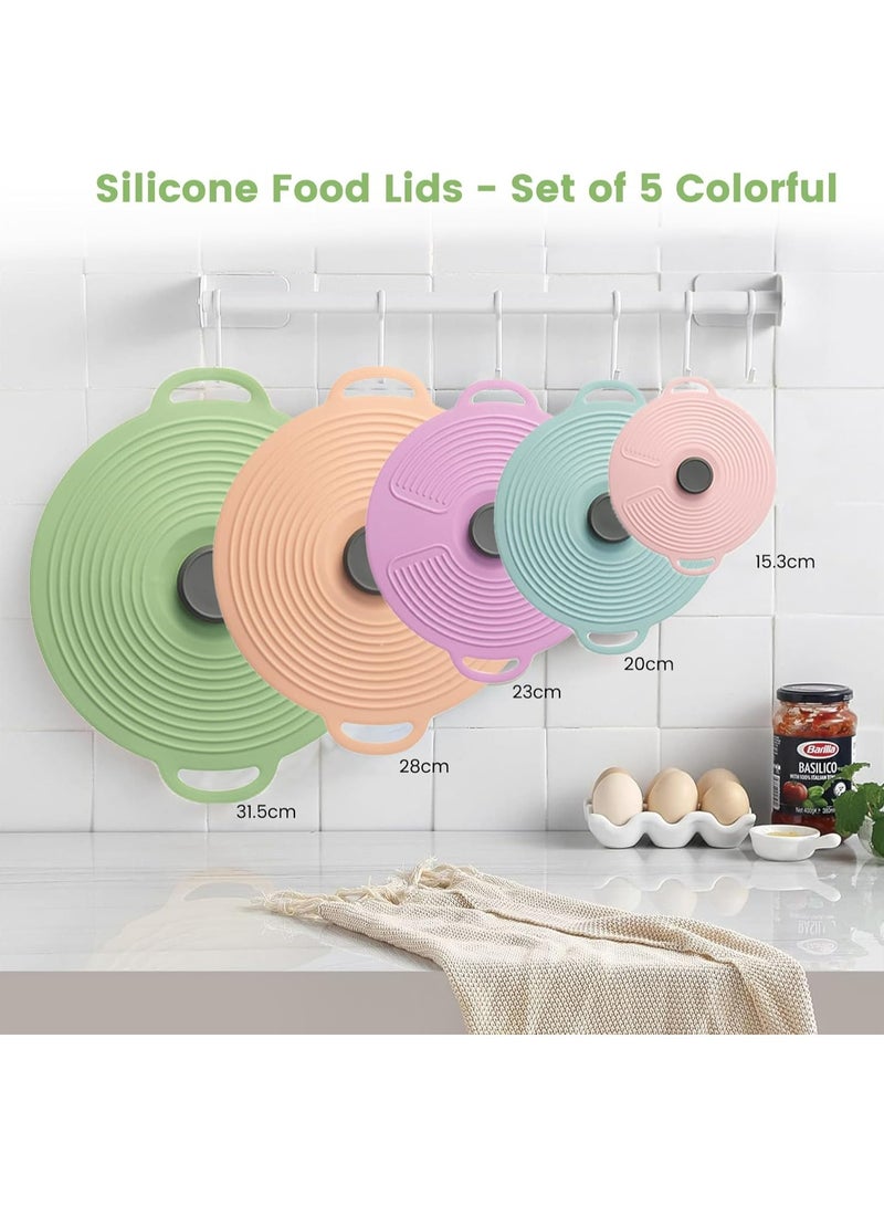 Universal Lid for Pots and Pans,5 Pack Silicone Lids, Microwave Splatter Cover, Reusable Heat Resistant, Food Suction Lids fits Cups, Bowls, Plates, Pots, Pans, Skillets, Stove Top, Oven,BPA, Pot Lid  - Image 2