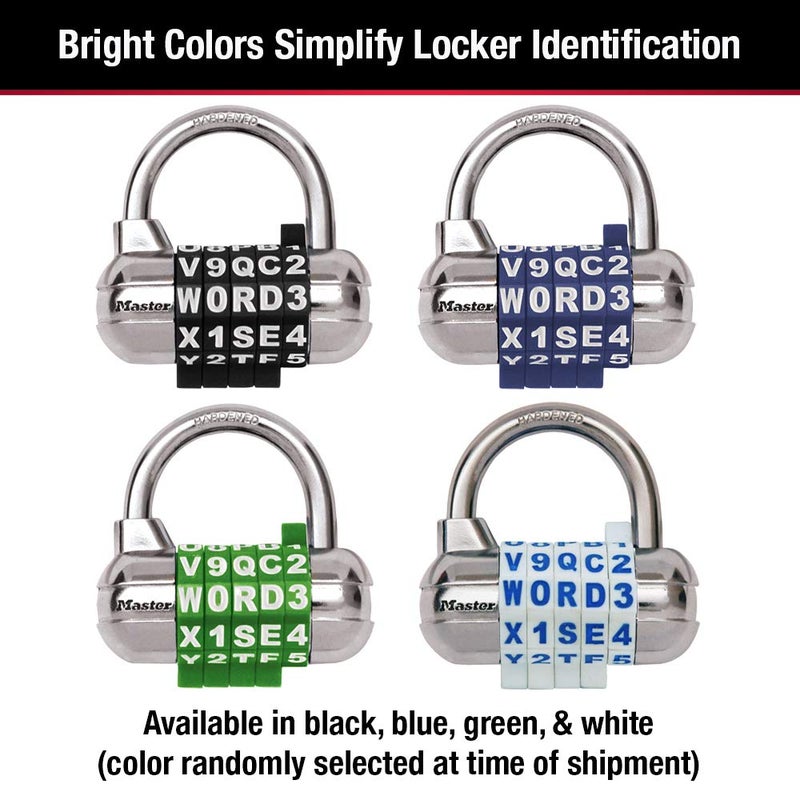 Master Lock 1534D Locker Lock Set Your Own Word Combination Padlock, 1 Pack, Assorted colors - Image 5