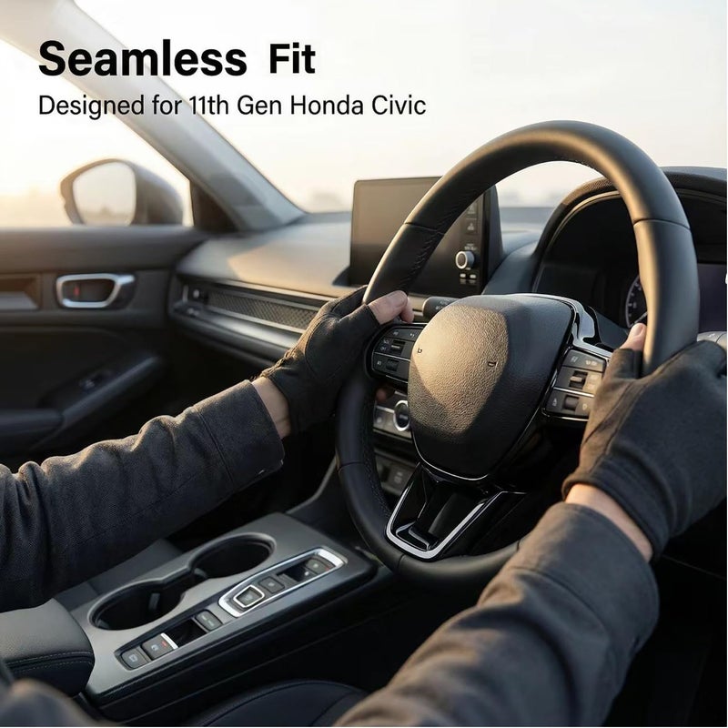 FQMY Steering Wheel Cover Trims for Honda Civic 2022-2026, for CRV CR-V Accord HR-V 2023 2024 2025 2026 Accessories Car Sporty Interior Decal (Black) - Image 3