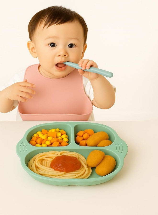 FLAVION 1 Pack Baby Plates with Suction, Silicone Divided Suction Plate for Toddlers, BPA-Free 100% Food-Grade Silicone Unbreakable Toddler Plates (Green, Pack of 1) - Image 2